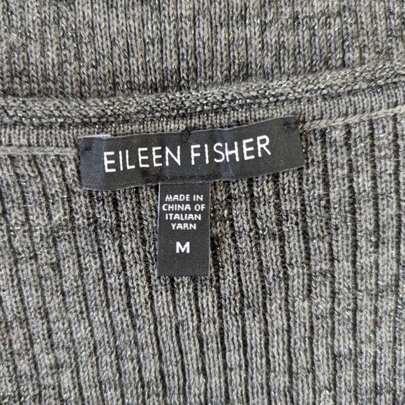 Eileen Fisher Scoop Neck Merino Wool Metallic Thread Geometric Sweater Long Line - Picture 3 of 11